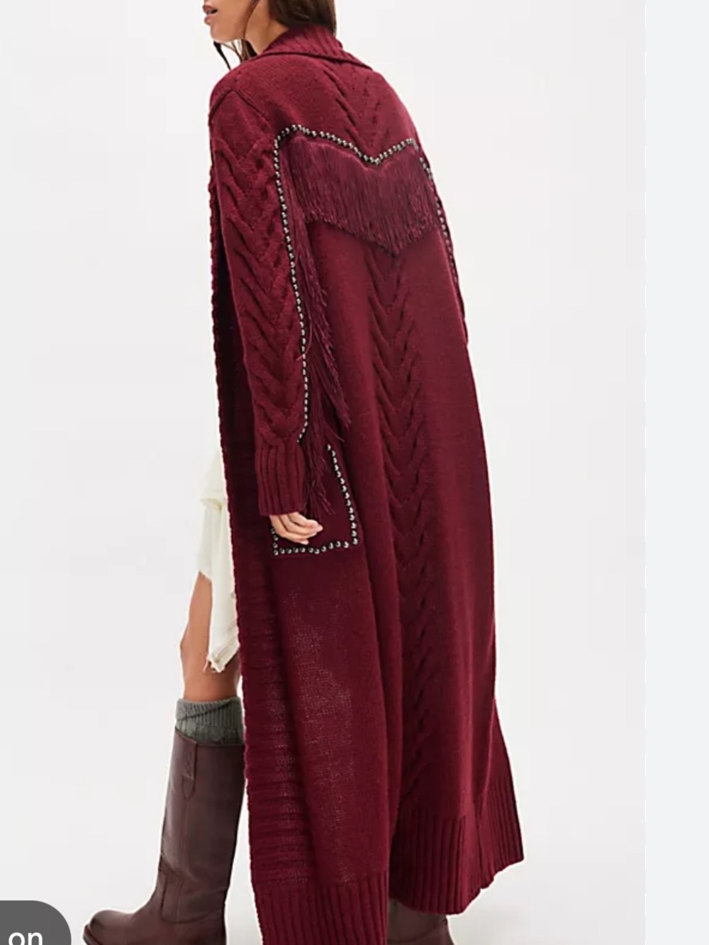 Understated Leather Rodeo Studded
Sweater Trench Coat Burgandy small no tags